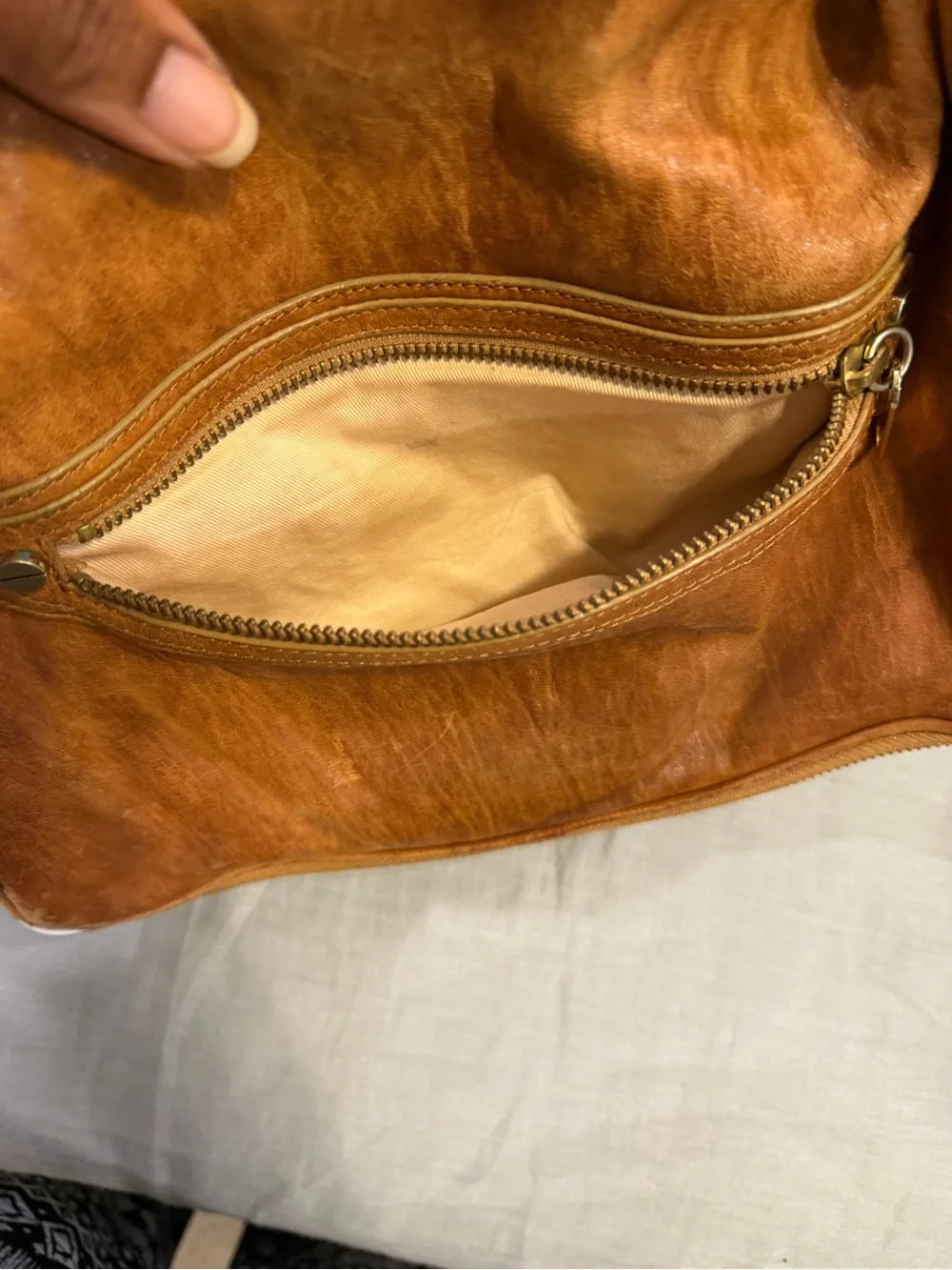 Alexis Hudson Tan Leather Shoulder Hobo with Gold Accents